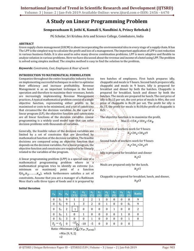 A Study on Linear Programming Problem | PDF