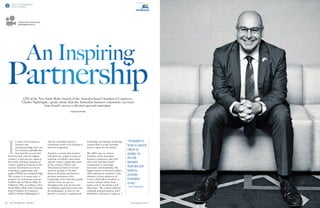 22. The CEO Magazine - July 2015 	 theceomagazine.com.au
AICC LEADERSHIP IN
FOCUS SERIES
An Inspiring
CEO of the New South Wales branch of the Australia-Israel Chamber of Commerce,
Charles Nightingale, speaks about what the Australian business community can learn
from Israel’s success with start-ups and innovation.
Images by Scott Ehler
I
n terms of innovation in
business and
entrepreneurship, there are
few countries globally that
have had the success that
Israel has had, with the highest
number of start-ups per capita in
the world, and large amounts of
venture capital investments in the
country. Investments in science,
technology, engineering, and
maths (STEM) are extremely high.
The country is, in many ways, a
paradise for technology start-ups
rivalled only by Silicon Valley in
California. This, according to New
South Wales CEO of the Australia-
Israel Chamber of Commerce
(AICC) Charles Nightingale, is
why the Australian business
community needs to be looking to
Israel for inspiration.
“Israel is a country that punches
well above its weight in terms of
academic excellence, innovation,
and the venture capital that exists
in the country,” Charles says.
“Innovation in Israel is second
nature to people, so the link
between Australia and Israel to
promote innovation is key.
Leadership comes from the people,
and the events we put on
throughout the year are focused
on bringing topical discussion into
the marketplace, so that we can
provide a conduit to inspirational
leadership, and thought leadership
around what it is that Australia
needs to grow for the future.”
The AICC aims to connect
members of the Australian
business community with each
other and with their Israeli
counterparts to encourage
innovation and leadership. The
biggest names in business, politics,
and academia are members of the
chamber or have spoken at its
events, which allow members to
connect and get advice from
names such as Joe Hockey and
Alan Joyce. “We connect industry,
academia and government, and I
think that’s what puts us apart as
“Innovation in
Israel is second
nature to
people, so
the link
between
Australia and
Israel to
promote
innovation
is key.”
- Charles Nightingale
Partnership
In association with
To watch the full interview visit
theceomagazine.com.au
 