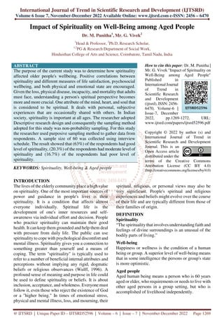 Impact of Spirituality on Well Being among Aged People | PDF