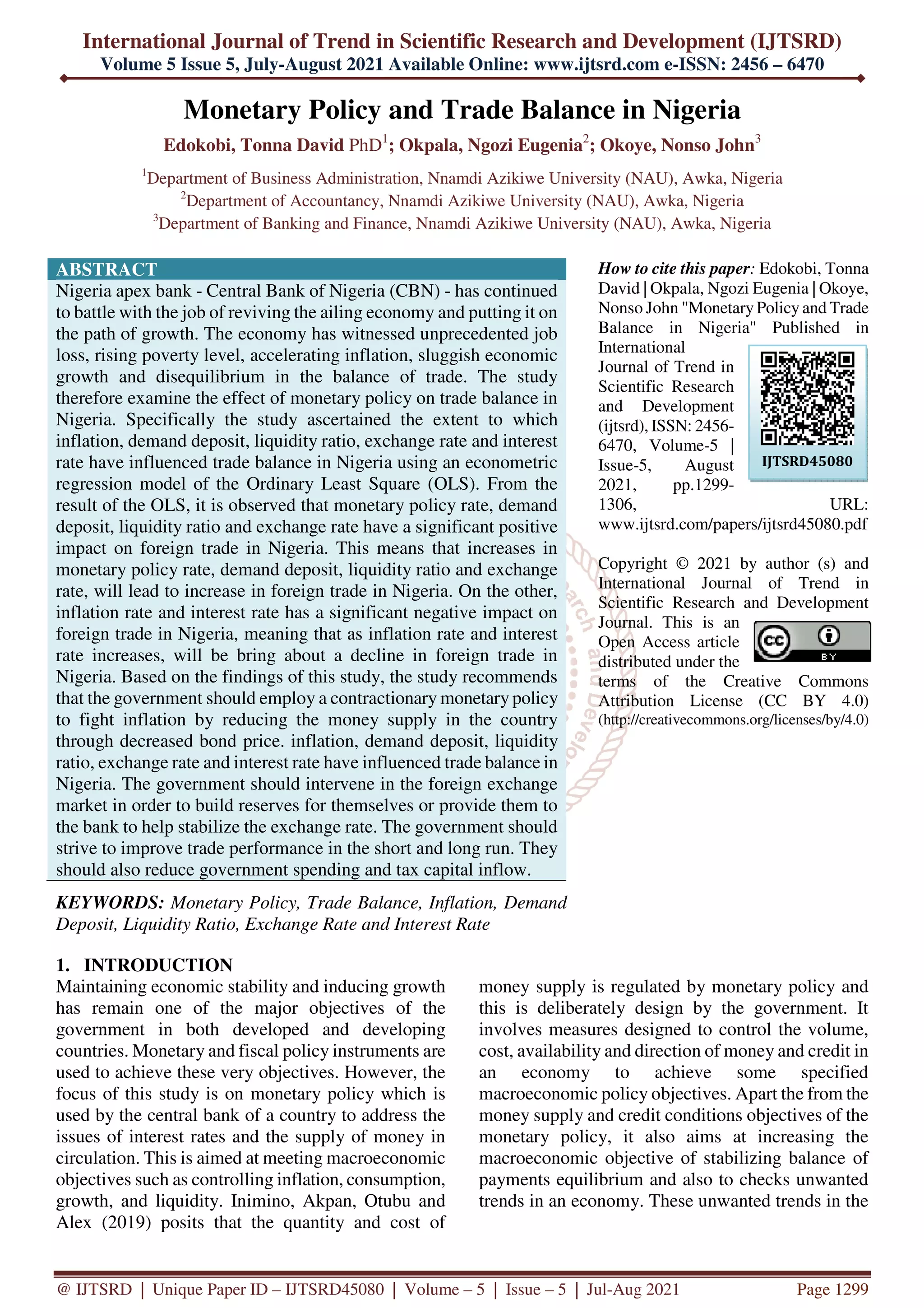 Monetary Policy and Trade Balance in Nigeria | PDF