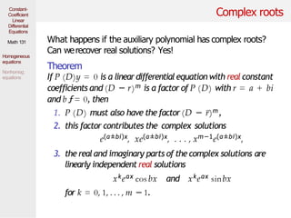 Complex Roots Homogeneous Solution Constant-Coefficient Linear Differential Equations | PPTX