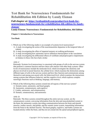 Test Bank for Neuroscience Fundamentals for Rehabilitation 4th Edition ...