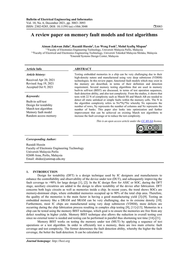 A review paper on memory fault models and test algorithms | PDF