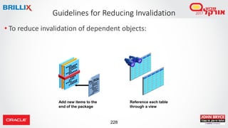 228
• To reduce invalidation of dependent objects:
Guidelines for Reducing Invalidation
Add new items to the
end of the package
Reference each table
through a view
 