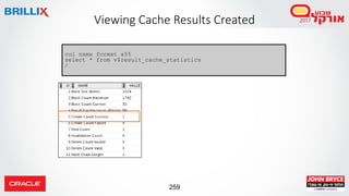 259
Viewing Cache Results Created
col name format a55
select * from v$result_cache_statistics
/
 