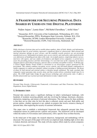 A FRAMEWORK FOR SECURING PERSONAL DATA SHARED BY USERS ON THE DIGITAL ...