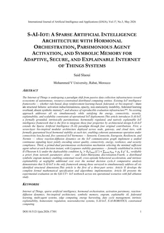 Sufficent Intelligence S-AI-IOT: A SPARSE ARTIFICIAL INTELLIGENCE ARCHITECTURE WITH HORMONAL ...