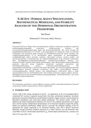S-AI-IOT : FORMAL AGENT SPECIFICATION, MATHEMATICAL MODELING, AND ...