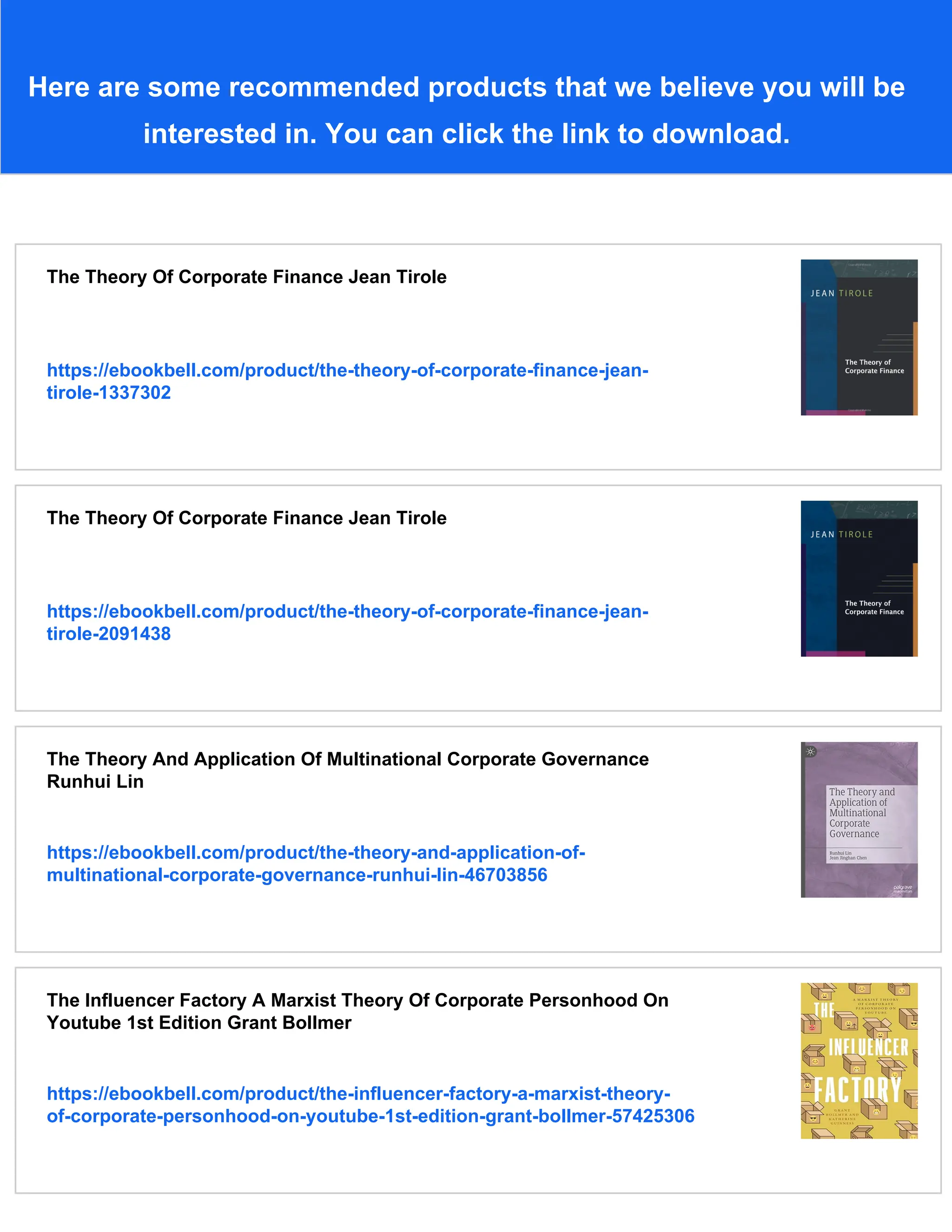 The Theory Of Corporate Finance Jean Tirole | PDF