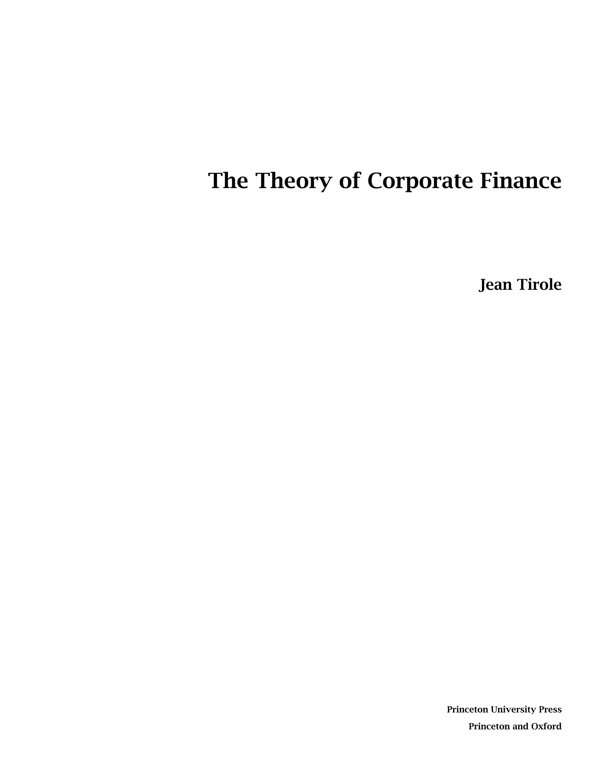 The Theory Of Corporate Finance Jean Tirole | PDF