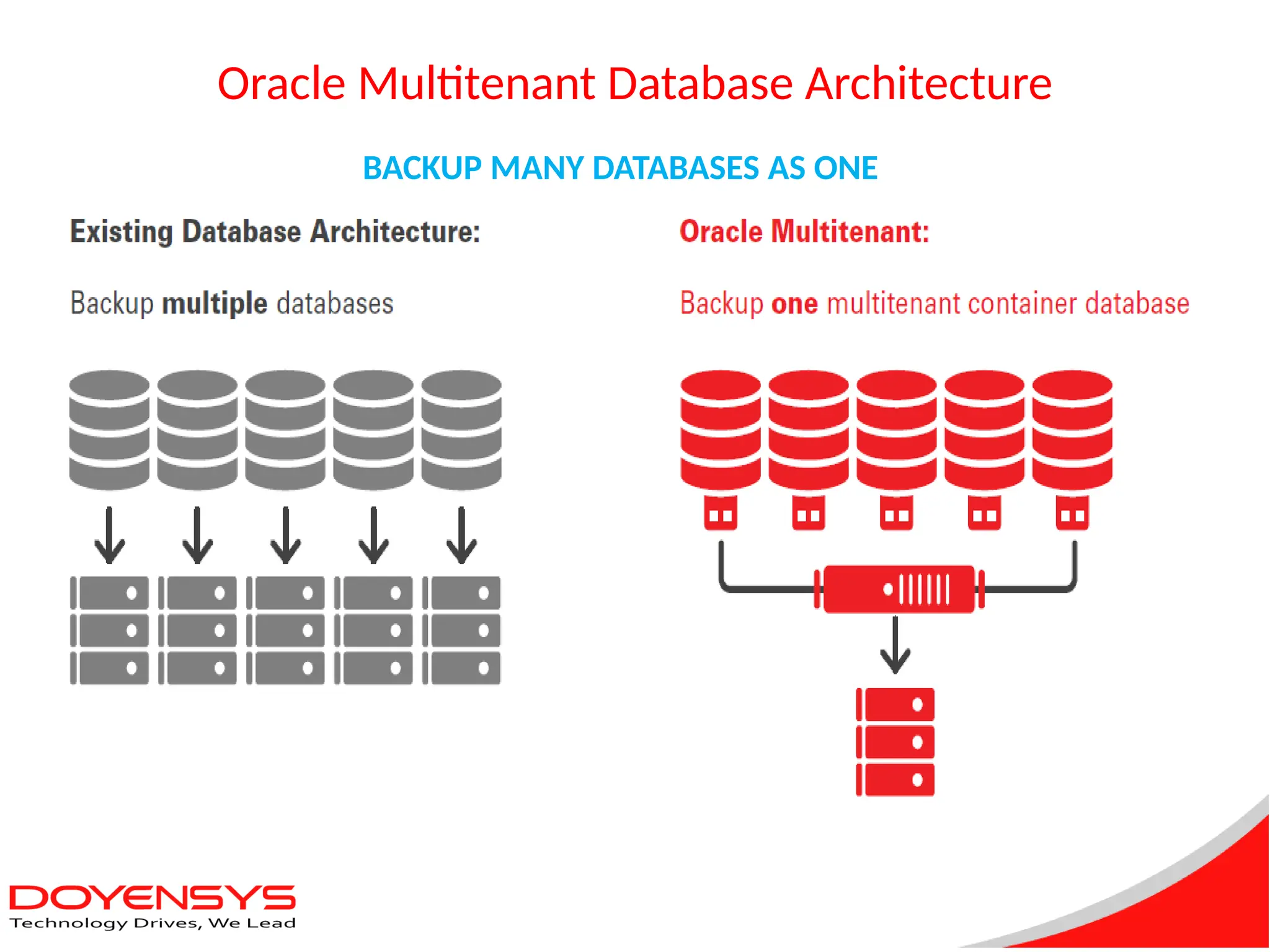 Oracle Multitenant Database Architecture
BACKUP MANY DATABASES AS ONE
 