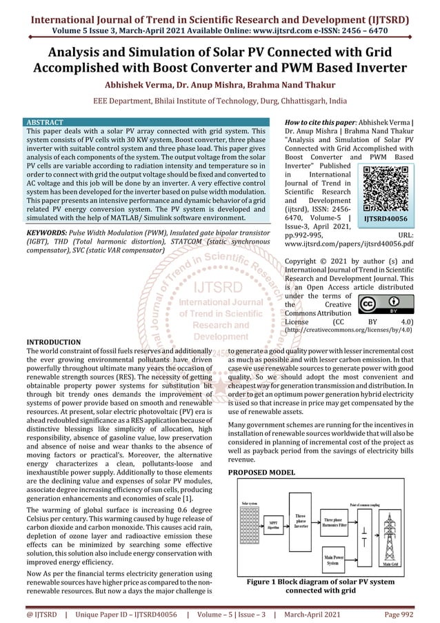 Analysis and Simulation of Solar PV Connected with Grid Accomplished ...