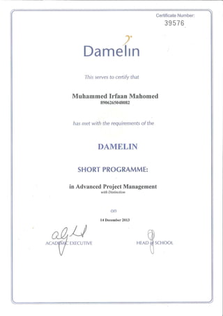 Damelin certificate