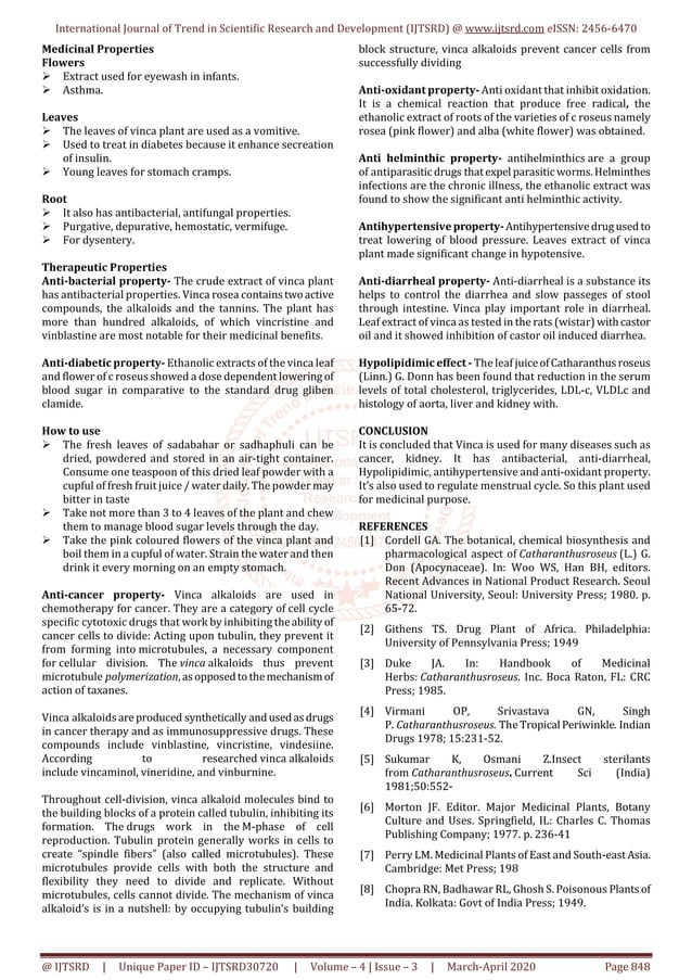 Overview on a Vinca Alkaloid and Its Medicinal, Therapeutic Properties ...