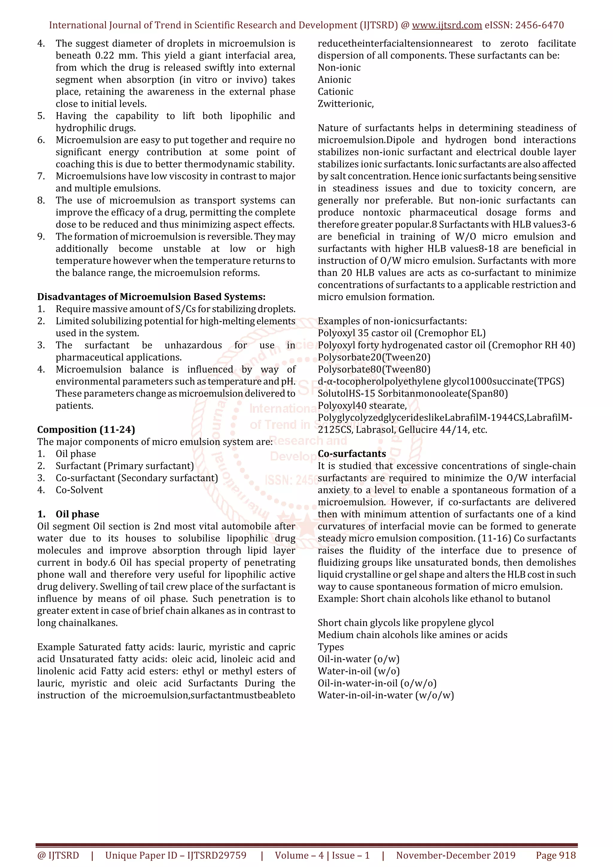 Review on Microemulsion a Novel Approach for Antifungal Drug Delivery | PDF