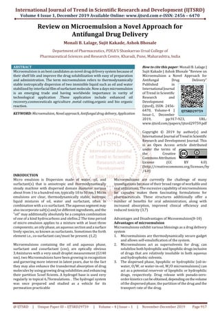 Review on Microemulsion a Novel Approach for Antifungal Drug Delivery | PDF