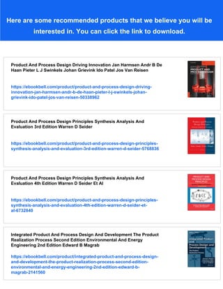 Product And Process Design Driving Innovation 1st Edition Jan Harmsen | PDF