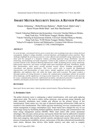 SMART METER SECURITY ISSUES: A REVIEW PAPER | PDF