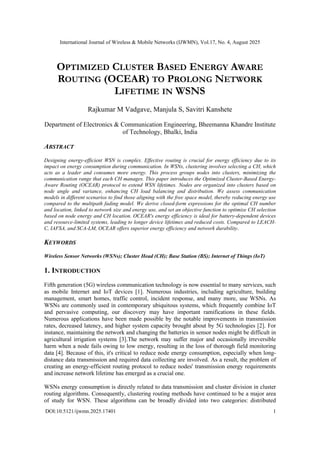 Optimized Cluster Based Energy Aware Routing (OCEAR) to Prolong Network ...