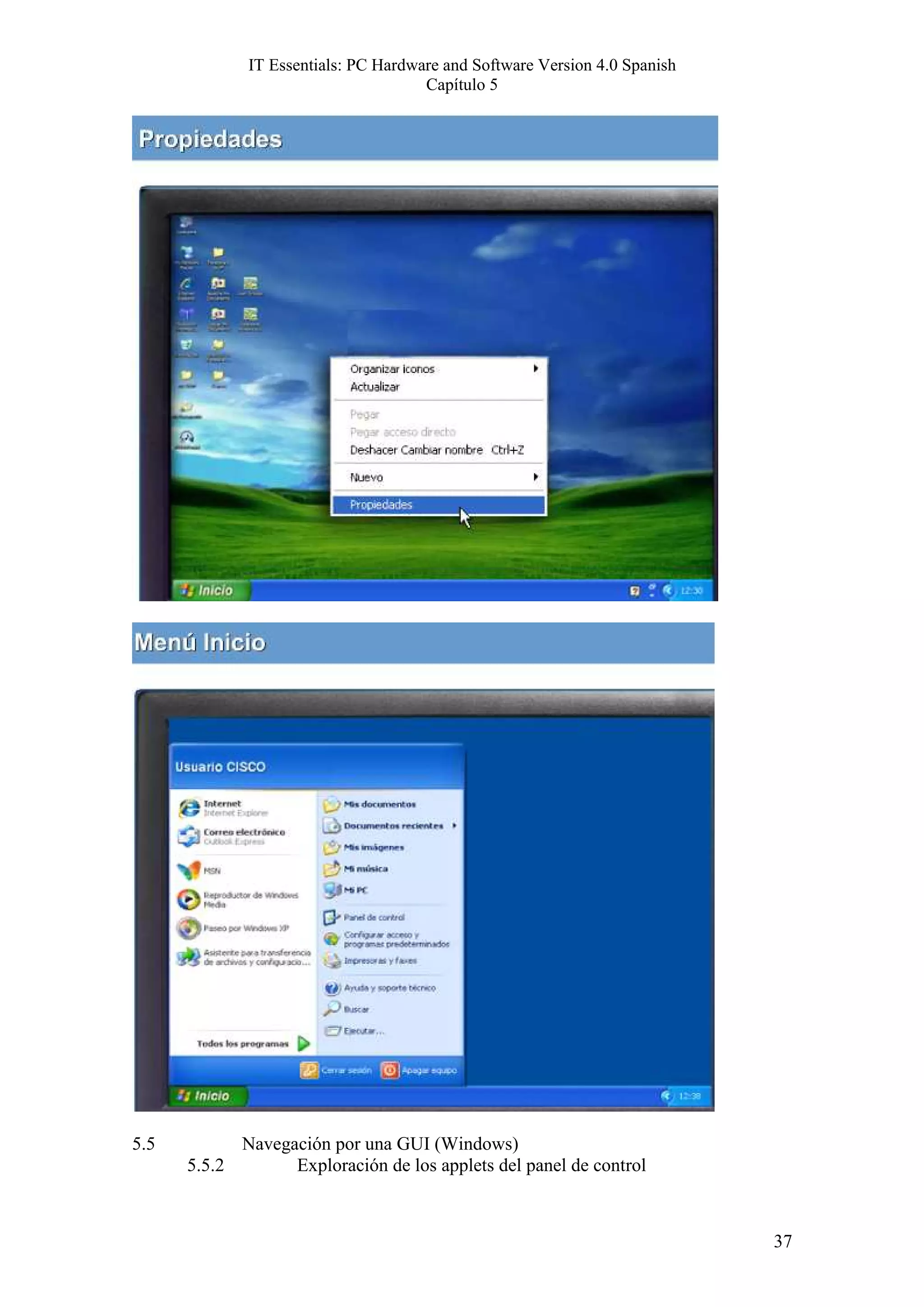 IT Essentials: PC Hardware and Software Version 4.0 Spanish
                                      Capítulo 5




5.5           Navegación por una GUI (Windows)
      5.5.2         Exploración de los applets del panel de control



                                                                            37
 