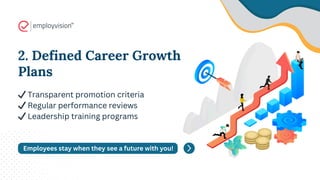 2. Defined Career Growth
Plans
✔Transparent promotion criteria
✔Regular performance reviews
✔Leadership training programs
Employees stay when they see a future with you!
 