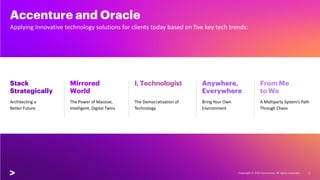 Accenture and Oracle
Copyright © 2021 Accenture. All rights reserved. 3
Stack
Strategically
Architecting a
Better Future
M...