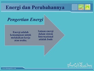 Energi dan Perubahannya

       Pengertian Energi




www.themegallery.com
 