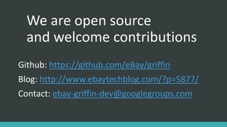 We are open source
and welcome contributions
Github: https://github.com/eBay/griffin
Blog: http://www.ebaytechblog.com/?p=...