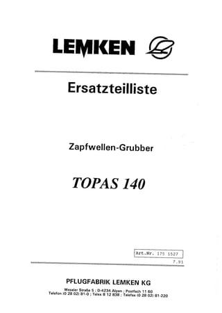 Lemken Topas 140 parts catalog 