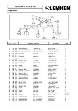 INHALTSVERZEICHNIS / CONTENTS
2
Topas 140-A
Pos Art.-Nr. Artikeltext / Description Abmessung Seite
1 313 7880 Oberlenkerbo...