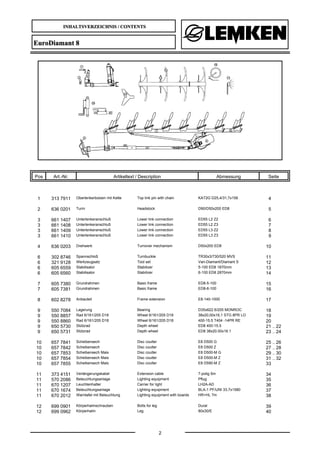INHALTSVERZEICHNIS / CONTENTS
2
EuroDiamant 8
Pos Art.-Nr. Artikeltext / Description Abmessung Seite
1 313 7911 Oberlenker...