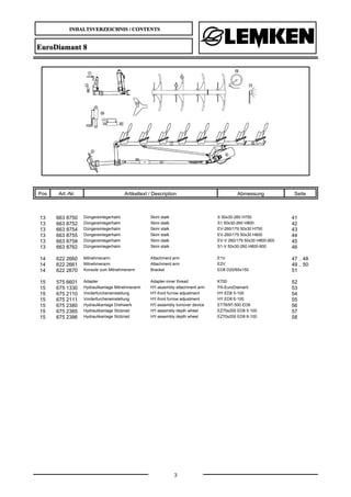 INHALTSVERZEICHNIS / CONTENTS
3
EuroDiamant 8
Pos Art.-Nr. Artikeltext / Description Abmessung Seite
13 663 8750 Düngerein...