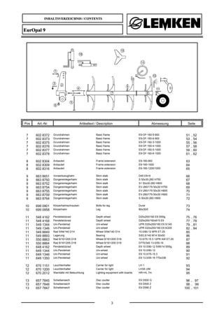 INHALTSVERZEICHNIS / CONTENTS
3
EurOpal 9
Pos Art.-Nr. Artikeltext / Description Abmessung Seite
7 602 8372 Grundrahmen Ba...