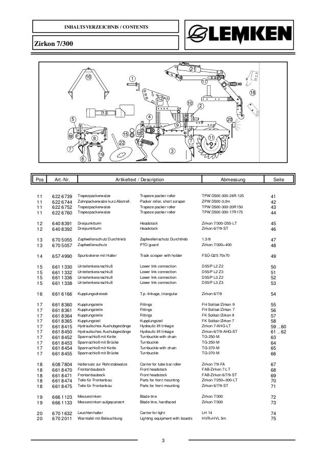 Lemken zirkon 7300 parts catalog