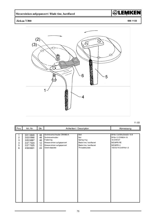 Lemken zirkon 7300 parts catalog