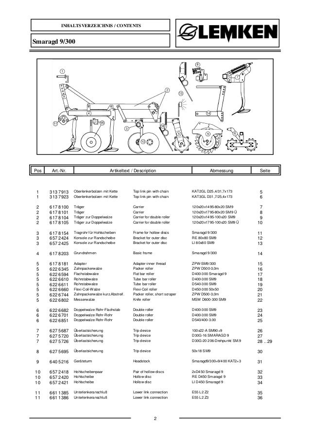 Lemken smaragd 9300 parts catalog
