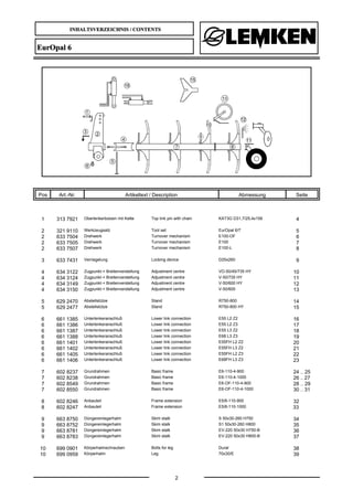 INHALTSVERZEICHNIS / CONTENTS
2
EurOpal 6
Pos Art.-Nr. Artikeltext / Description Abmessung Seite
1 313 7921 Oberlenkerbolz...