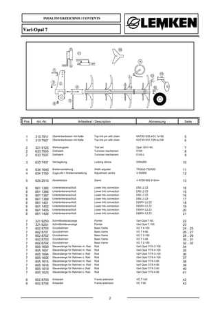INHALTSVERZEICHNIS / CONTENTS
2
Vari-Opal 7
Pos Art.-Nr. Artikeltext / Description Abmessung Seite
1 313 7911 Oberlenkerbo...