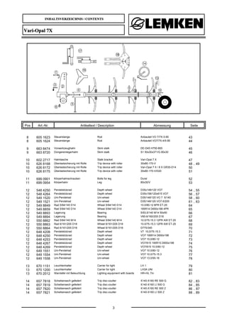 INHALTSVERZEICHNIS / CONTENTS
3
Vari-Opal 7X
Pos Art.-Nr. Artikeltext / Description Abmessung Seite
8 605 1623 Steuerstang...