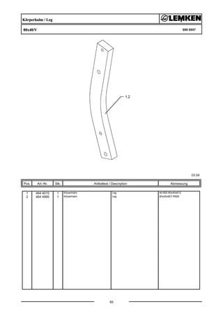 Körperhalm / Leg
80x40/V 699 0957
03.04
Pos. Art.-Nr. Stk. Artikeltext / Description
85
Abmessung
1 464 4015 1 Körperhalm Leg 40-900 80x40x812
2 464 4995 1 Körperhalm Leg 80x40x807-R900
 
