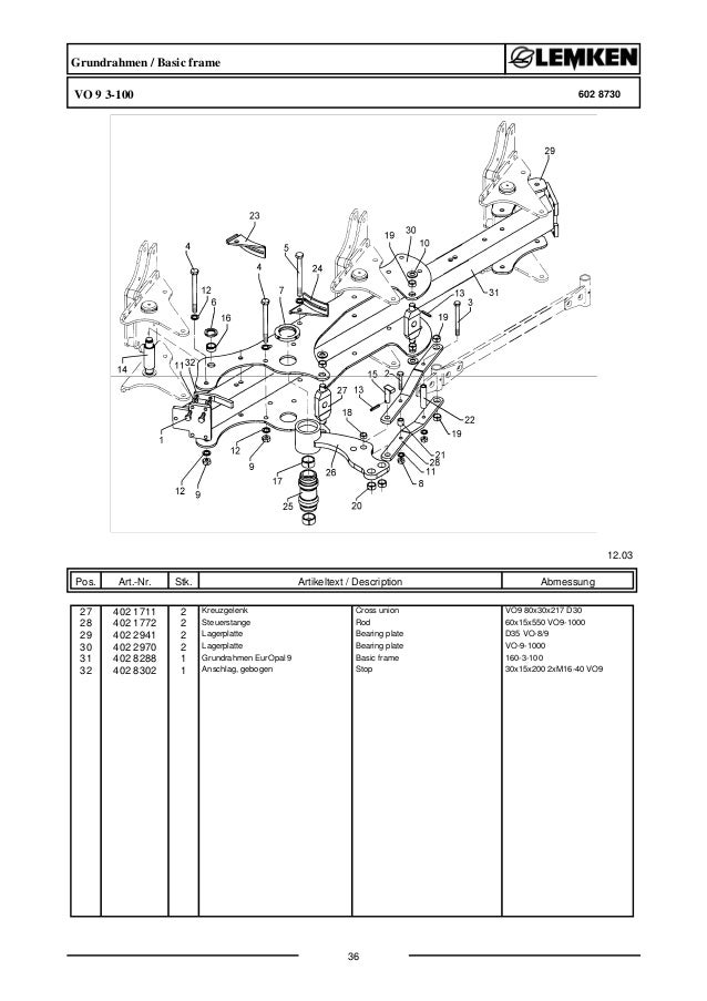 Lemken variopal 9x parts catalog