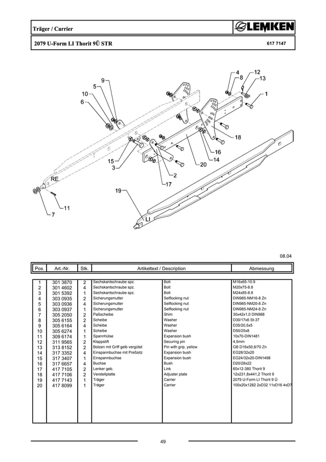 Lemken thorit 9450 K parts catalog PDF