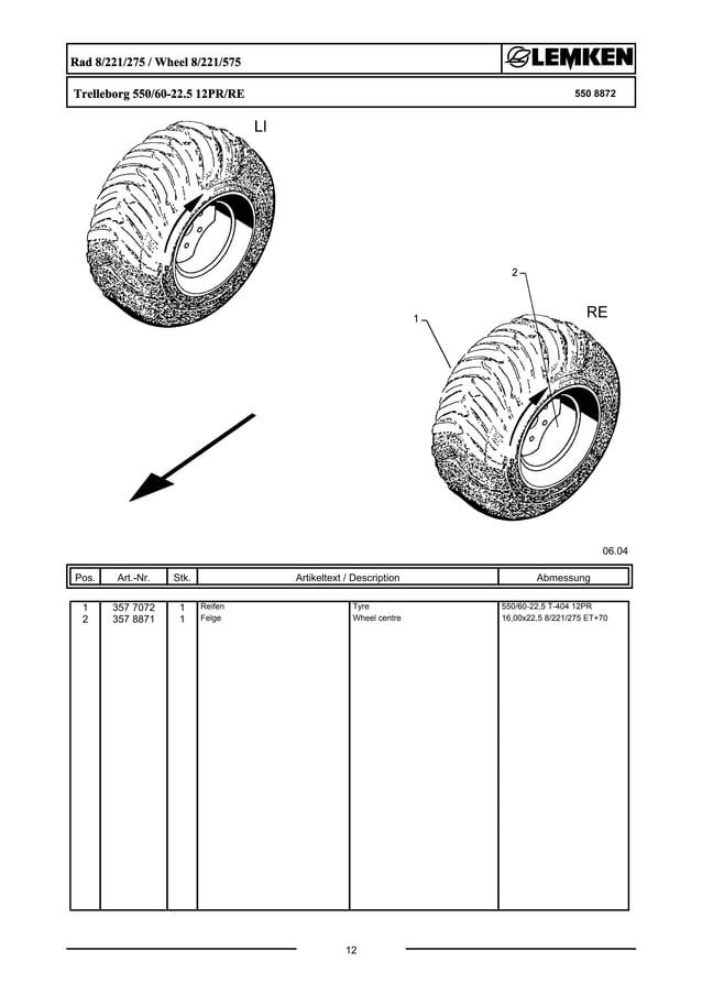 Lemken quarz 7500 KA parts catalog PDF