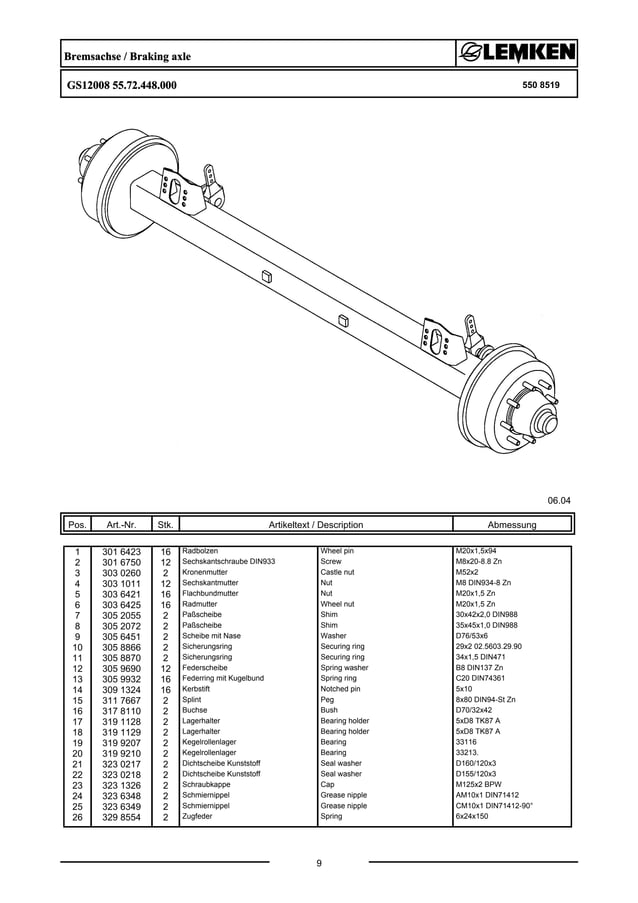 Lemken quarz 7500 KA parts catalog PDF