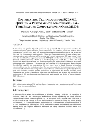 OPTIMIZATION TECHNIQUES FOR SQL+ML QUERIES: A PERFORMANCE ANALYSIS OF ...