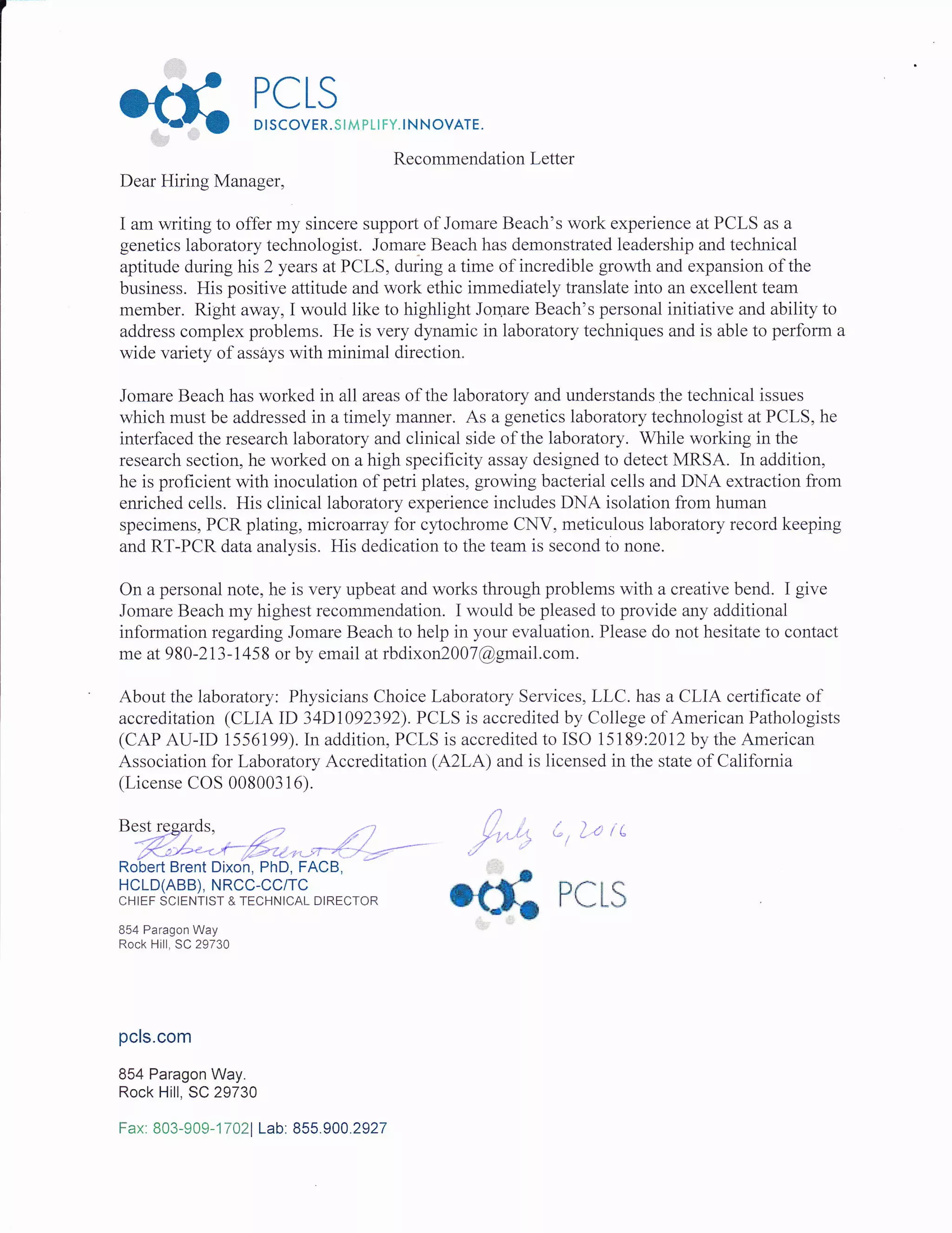 Lab Reference Letter Letter of Recommendation | PDF