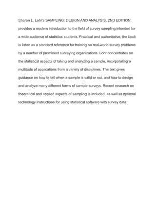 Advanced Sampling Design and Analysis: Solutions Manual for Survey ...