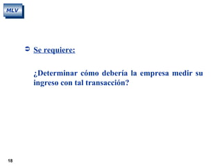 18
MLV
 Se requiere:
¿Determinar cómo debería la empresa medir su
ingreso con tal transacción?
 