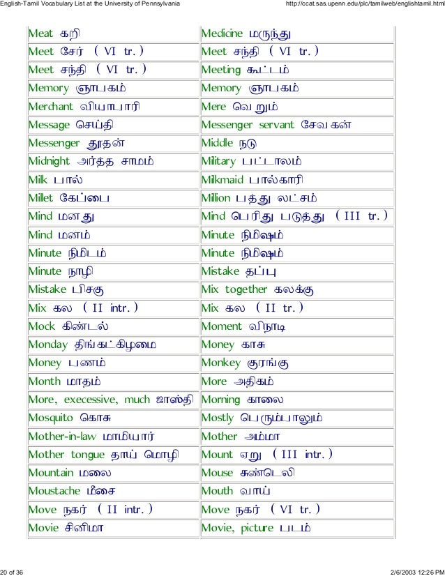 speech words tamil meaning