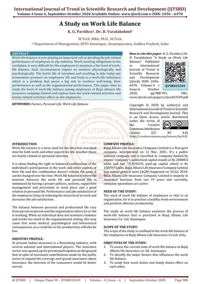 A Study on Work Life Balance | PDF | Career Advice | Careers